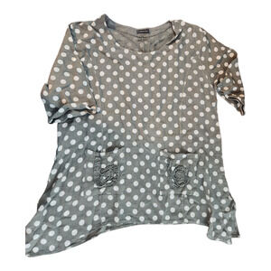 Made in Italy womens blouse polk-a-dot shark bite hem short sleeve tunic
